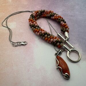 Elegant Coral Pendant Necklace and Beaded Bracelet Set. 2 looks for 1 price!